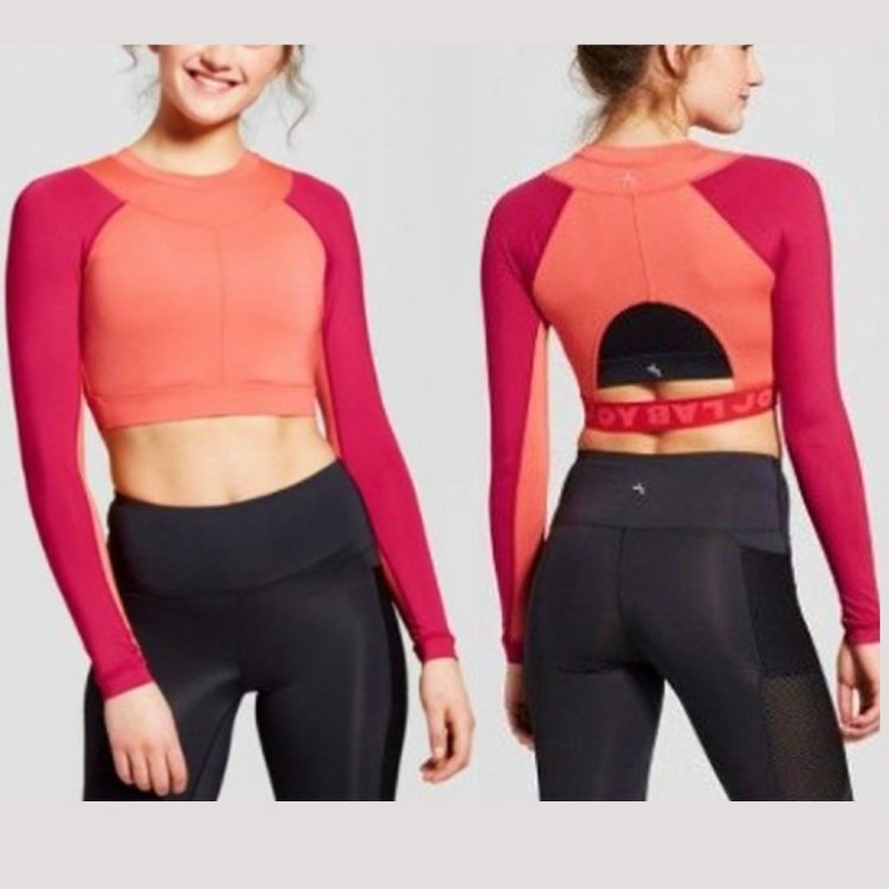 JoyLab by Target Women's Color Block Long Sleeve Crop Top Coral Pink Size Medium